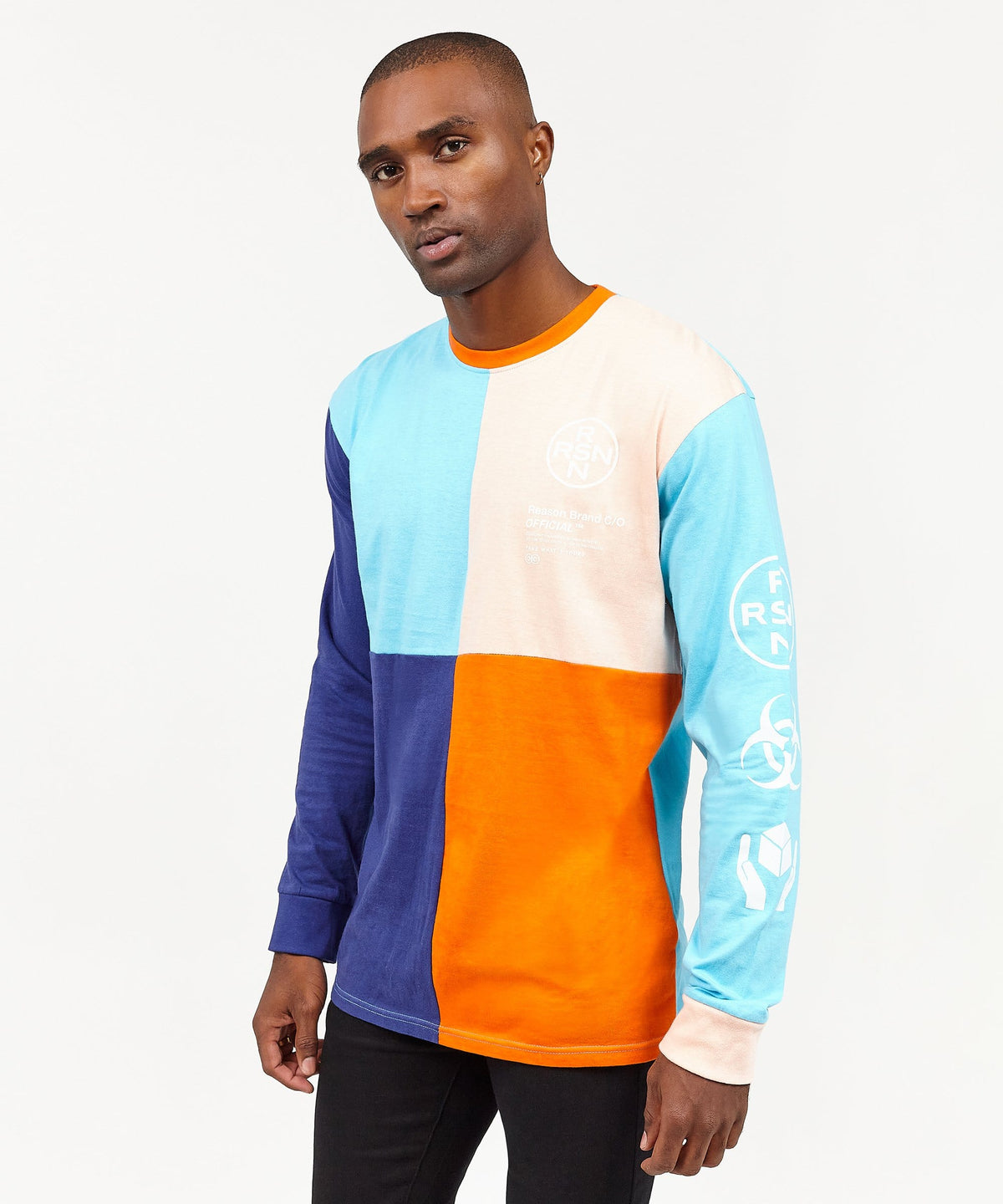 Color Blocked Long Sleeve Tee - Navy